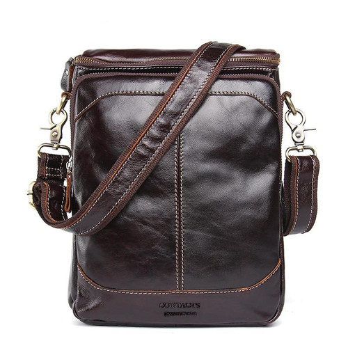 Genuine Leather Bags Men High Quality Messenger Bags Small Travel Dark Brown Crossbody Shoulder Bag For Men