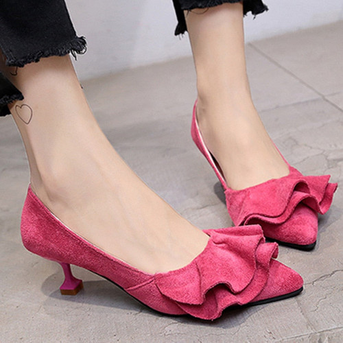 women pumps wedding platform shoes middle heel party shoes suede donna sexy office ladies shoes woman pointed toe flower