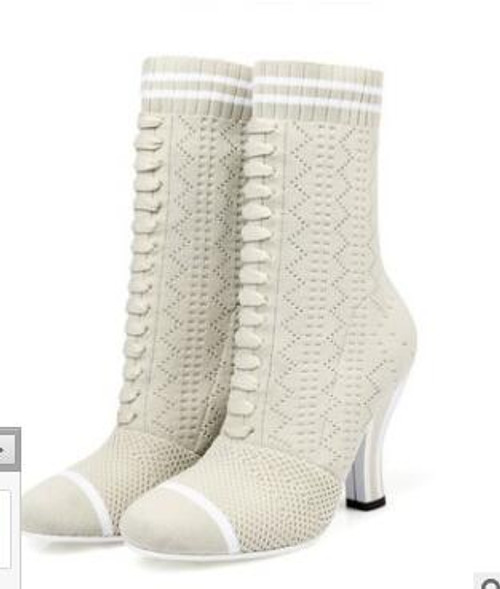 Women Knitted boots New Fashion shoes Autumn Winter Round toe Wool boots for woman Hoof heels