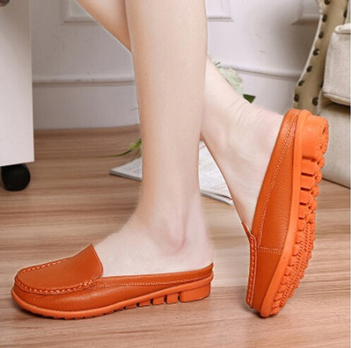 Women sandals summer half slippers flip flops Genuine Leather sandals clogs Shoes Woman Plus Size 35-41 p3d18