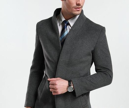 Men's woolen blends Jacket men middle long wool coat Outwear