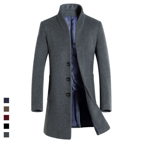 Autumn winter Male Woolen Coats Middle Long Business Jackets Mens solid color Thicken Warm Wool&blends Overcoat