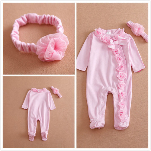 Princess Style Newborn Baby Girl Clothes Bow/Flowers Romper Clothing Set Jumpsuit & Headband 2 PC Cute Infant Cirls Rompers