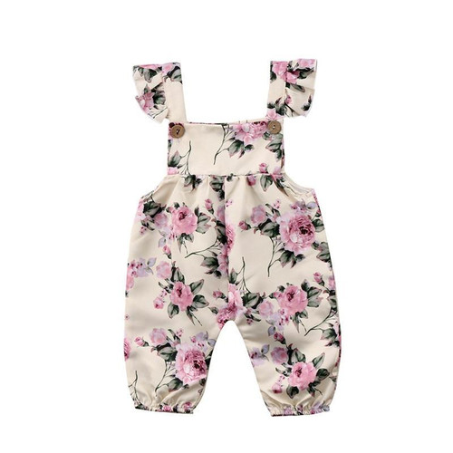 Cute Floral Infant Baby Girls Strap Sleevless Ruffled Rompers Jumpsuit Hot Sale Newborn Baby Girls Outfits Clothes 0-24M