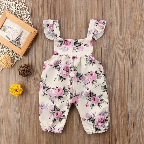 Cute Floral Infant Baby Girls Strap Sleevless Ruffled Rompers Jumpsuit Hot Sale Newborn Baby Girls Outfits Clothes 0-24M