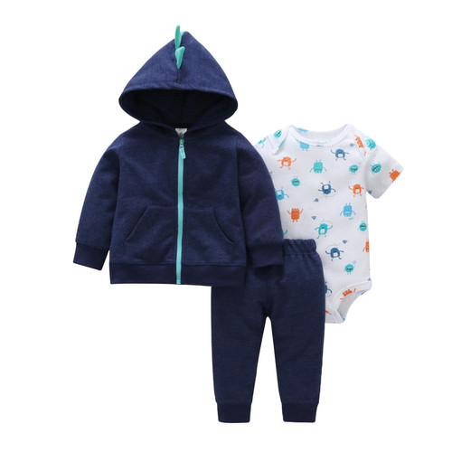 BABY BOY CLOTHES autumn winter cotton long sleeve hooded coat+romper+pants 3PCS tracksuit infant newborn baby girl clothing