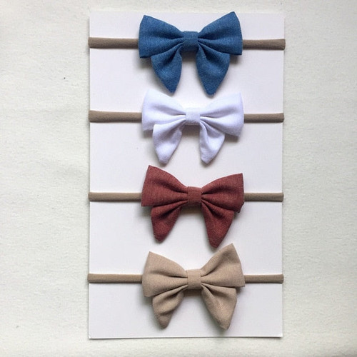 4 Pcs/lot High Quality Handmade solid Nylon Headband Bow Headbands For cute Kids Girls Hair Accessories Headwear cloth head band