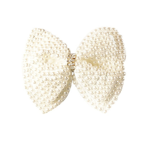 2 Pcs/lot 3.5" White Rhinestone Bow For Girl Kids Cute Pearls Hair Bow With Alligator Hair Clips Beads Hairgrip Hair Accessories