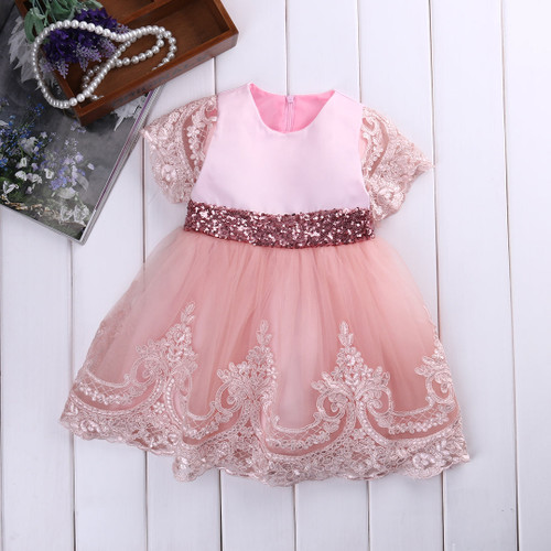 Baby girl clothes Princess Dress Clothes Short Sleeve Lace Bow Ball Gown Tutu Party Dress Toddler Kids Fancy Dress 0-7Y