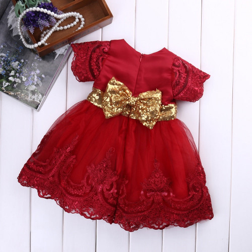 Baby girl clothes Princess Dress Clothes Short Sleeve Lace Bow Ball Gown Tutu Party Dress Toddler Kids Fancy Dress 0-7Y