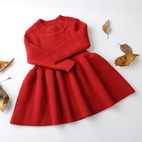 Autumn Winter Infant Girls Wool Knitted Sweater Baby Girl Dress Warm Dresses For Party Wedding Toddler Kids Clothes 6M-3yrs