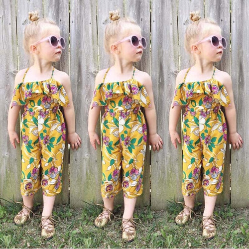 New Baby Girl Sleeveless Ruffles Jumpsuit Floral Infant Baby Girls Bodysuit Romper Strap Jumpsuit Outfits Summer Sunsuit Clothes