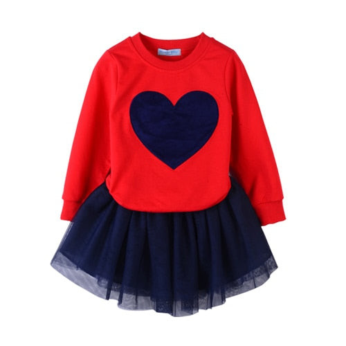 NEW Autumn Baby Girl Clothes Girls Clothing Sets Love Long Sleeve + Skirts Casual 2PCS Girls Suits Kids Clothing Sets