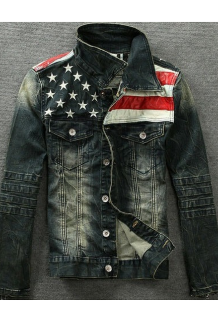 American flag denim jacket for men motorcycle coat cowboy jacket denim coat denim jacket with fur for men