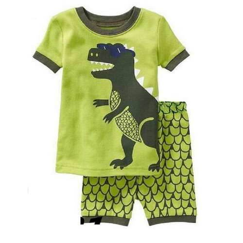 Fashion Boys Pajamas Suit Summer Children Dinosaur Baby Sleepwear Baby Boy's Clothes 100% Cotton Tee shirt Short Pants Soft