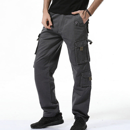 Fashion Men Baggy Cargo Pants Loose Fit Multi Pocket 100% Cotton Causal Cargo Pants Full Length Plus Size 28-40