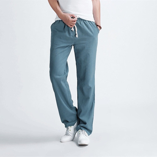 New Summer Pure Color Fashionable High-quality Linen Men's Casual Pants Loose Breathable Big Size Men Pants Trousers