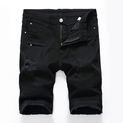 Summer Hip Hop Ripped Biker Jeans Shorts Men Bermuda Black Denim Shorts For Male Stretch Fashion Zipper Shorts Jeans Homme