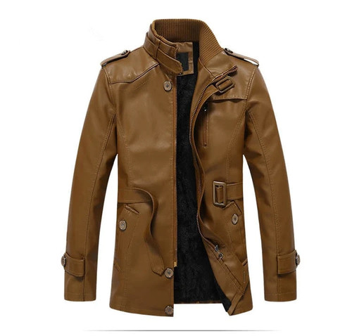 Warm Design Leather Jacket Men With Washed Motorcycle Standing Collar Leather Jackets Coat
