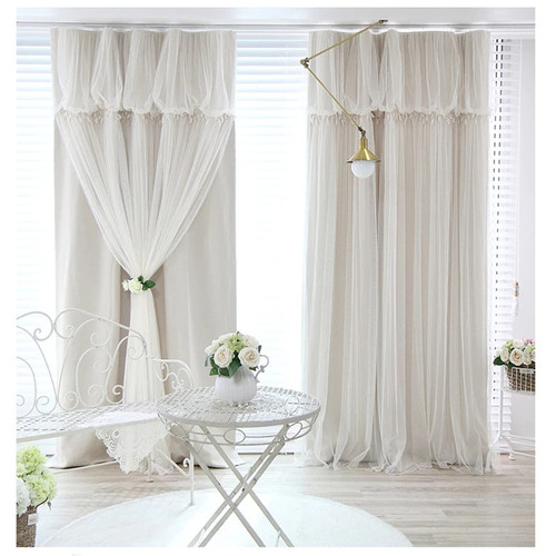 Tassels head top blackout curtain cloth curtain+voile sheer tulle curtains for living room bedroom curtain window drapes panels