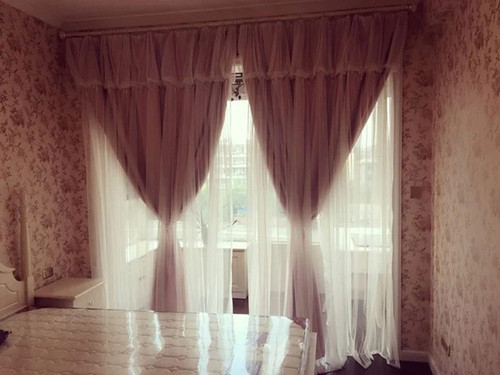 Tassels head top blackout curtain cloth curtain+voile sheer tulle curtains for living room bedroom curtain window drapes panels