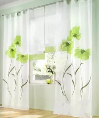 Single panel Fashion rustic window screening for the bedroom green/blue/orange/pink  flower Sheer Curtain Voile Window Curtains