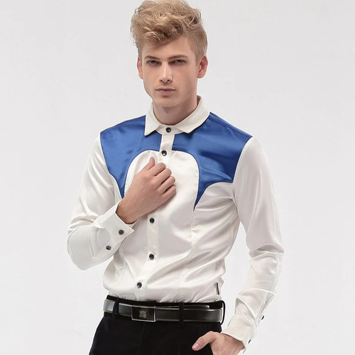 Free Shipping New fashion personality male Men's male Court men Slim type Satin shirt sleeved dress shirt 14275 groom