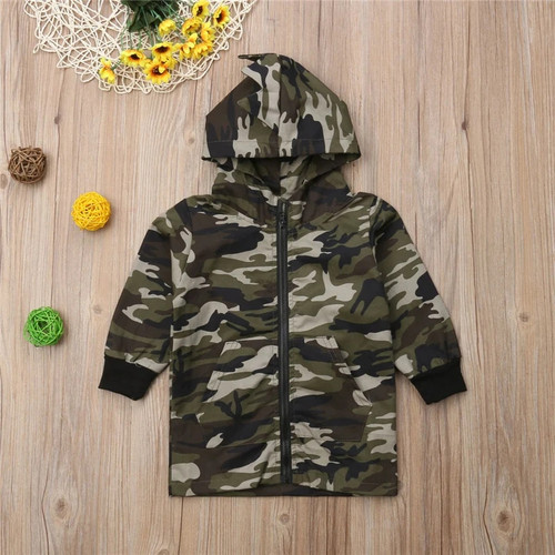 2-7Y Camouflage Dinosaur Hooded Kids Baby Boys Clothes Zipper Hoodie Jackets Long Sleeve Outwear
