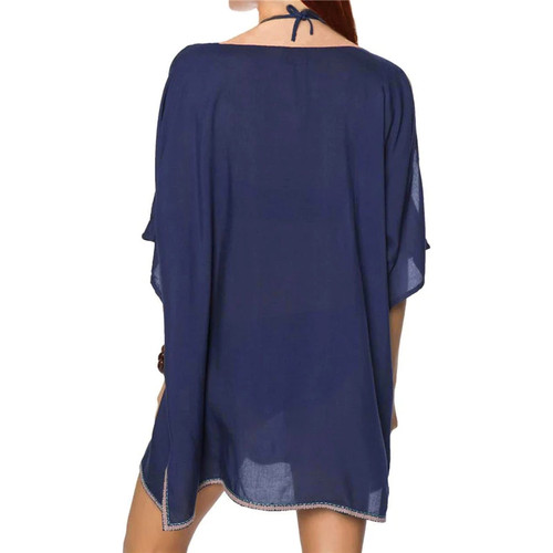 Women Summer Beach Dress Cotton Plus Size Off Shoulder Top Sexy Deep V-neck Blue Beach Party Dress Girl Fashion #N347