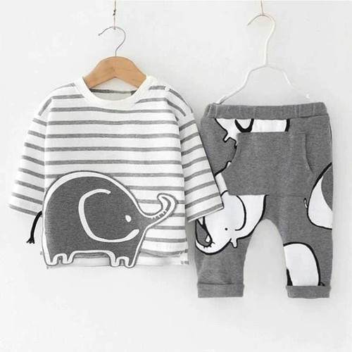 Autumn Baby Cotton Suit Children Clothes Cartoon Stripe Design +Trousers 2PCS Baby Boy Clothing Kids Clothing