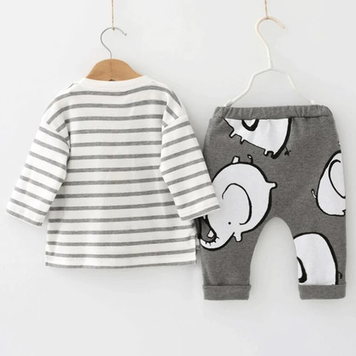 Autumn Baby Cotton Suit Children Clothes Cartoon Stripe Design +Trousers 2PCS Baby Boy Clothing Kids Clothing