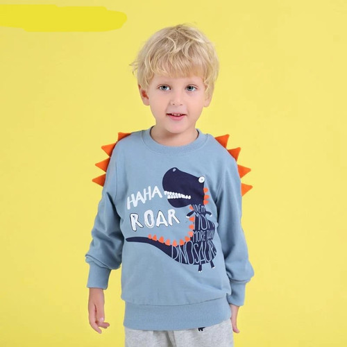 Spring Children's Clothing Printed Cartoon Animal Clothes 2-8y Baby Boys Dinosaur Sweatshirt Long Sleeved Clothes Tops