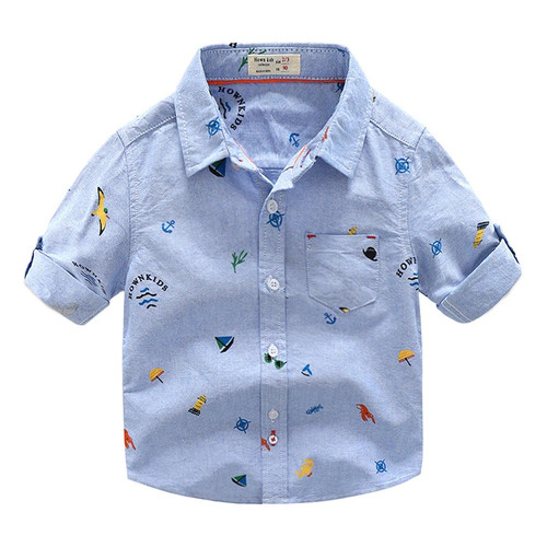 Baby Boys Shirts 100% Pure Cotton Kids Long Sleeve Cartoon Shirt Toddler Boy White Turn-down Collar Children Clothes 2-6Y Tops