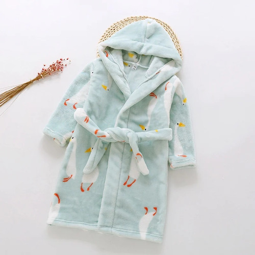 Children Flannel Bathrobes Nightwear Fashion Baby Kids Pajamas Hooded Bathrobe Soft Bath Robe Boys Girls Robes Cartoon Gown