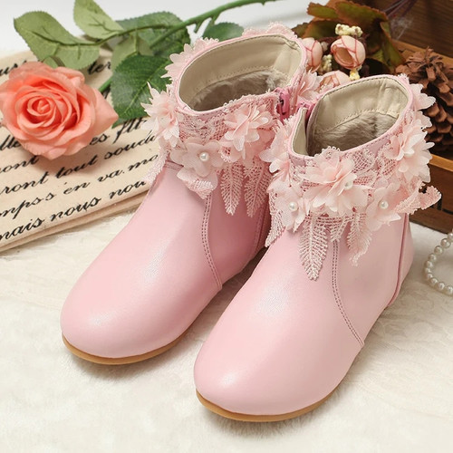 Fashion Winter Kids Handmade Fancy Bead Decoration Princess Boots Genuine Leather Warm shoes with fur princess girl boots