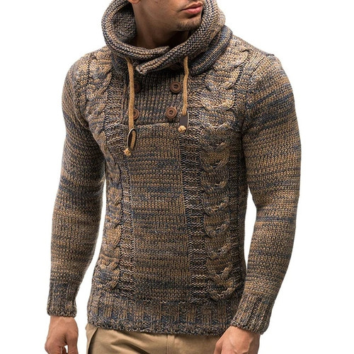 Winter Thicken Warm Hooded Cotton Sweater Men Long Sleeved Turtleneck Pullovers Slim Fit Male Sweaters Brand Coats Men