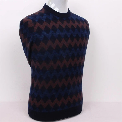 high quality goat cashmere thread knit men fashion o-neck striped thick pullover sweater dark blue 2 color S/3XL