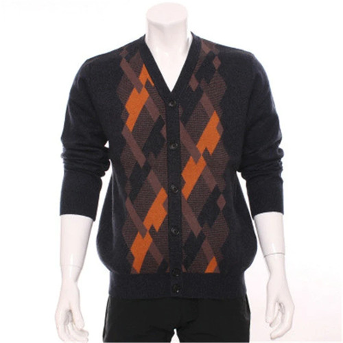 Cashmere Vneck thick knit men fashion patchwork color argle cardigan sweater