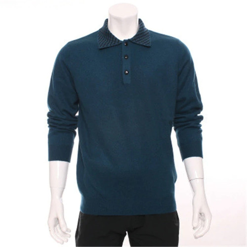 Cashmere POLO-collar knit men fashion solid pullover sweater H-straight claret 3 color S/2XL