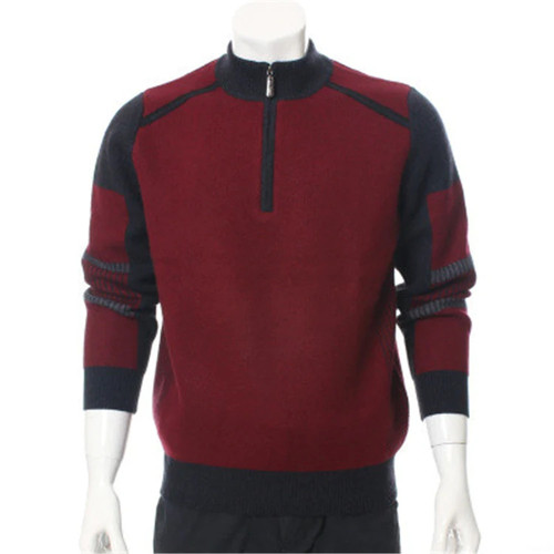 Cashmere thick knit men fashion contrast color zipper half-high collar pullover sweater