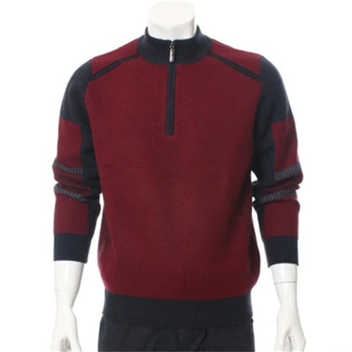 Cashmere thick knit men fashion contrast color zipper half-high collar pullover sweater