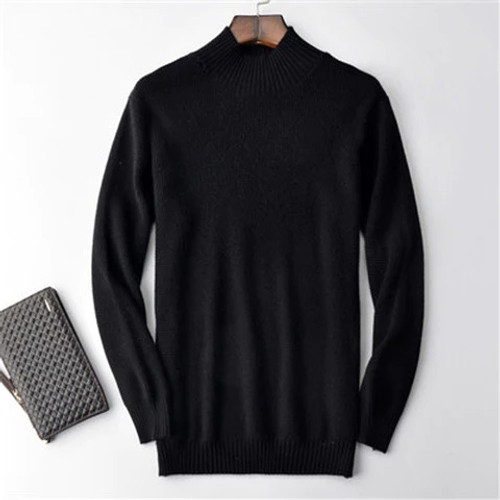 Cashmere solid knit men fashion half high collar loose H-straight pullover sweater