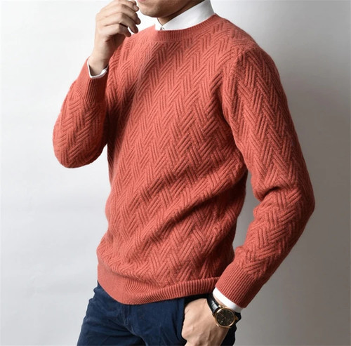 new fashion 100%cashmere twisted knit men Oneck thick solid H-straight pullover sweater 6 color S-2XL retail wholesale