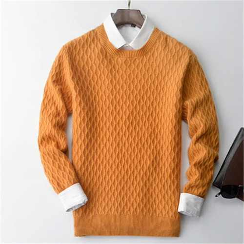 100%cashmere thick knit men On Neck solid pullover sweater dark argyle 5 color S-2XL