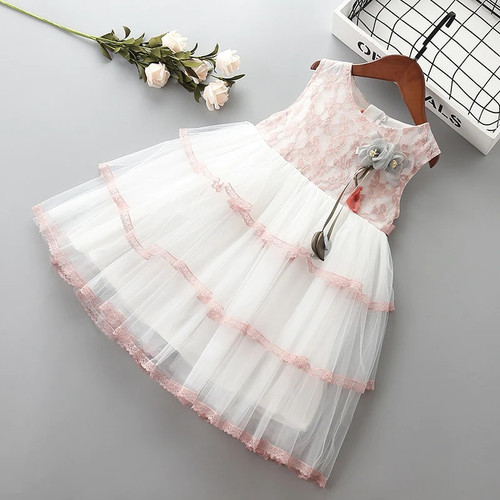 2-7 year High quality girl dress new summer cute bow flower kid children girl clothing party formal princess dress