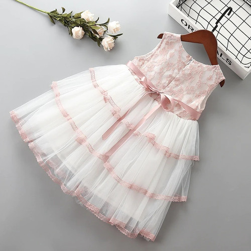 2-7 year High quality girl dress new summer cute bow flower kid children girl clothing party formal princess dress