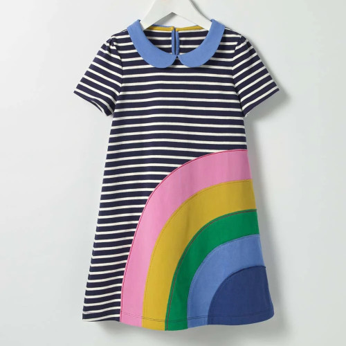 Summer New short Sleeve Kids Girls Clothes Children kids girl rainbow stripes beach dress Dresses 1-6 Years