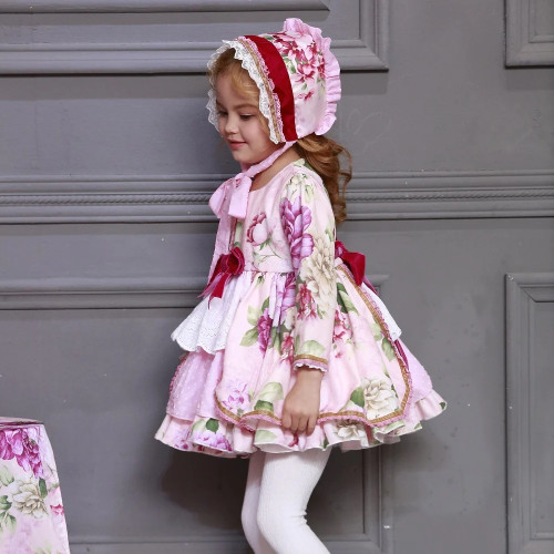 Kids Boutique Floral Dress for Girls Children Spanish Palace Long Sleeve Gown Sets Baby Birthday Cute Gown Toddler Clothes