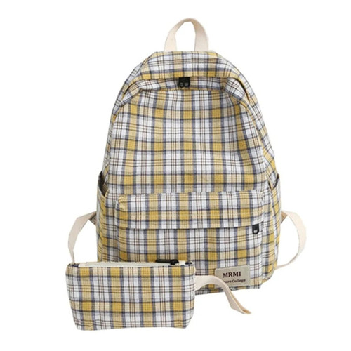 Style Plaid Pattern Backpack Set Canvas Backpack For Women Vintage School Bags For Girls Student Book Bag rucksack