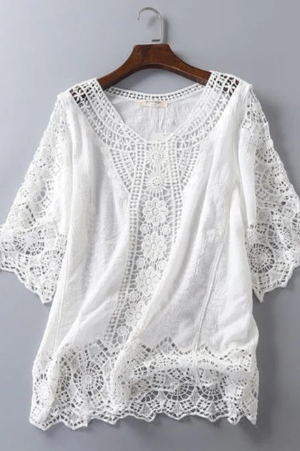 Lace Blouse White Shirt Embroidery Beach Womens Tops And Blouses Crochet Top